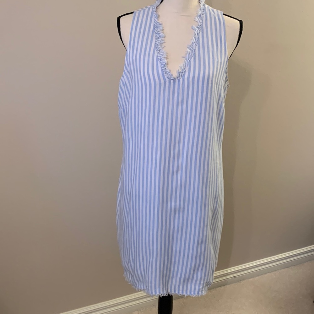 TOMMY BAHAMA MINI CABANA STRIPE SHIFT DRESS BLUE AND WHITE STRIPE SIZE LARGE